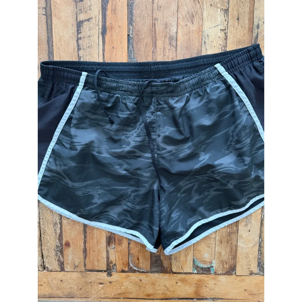 Women's Nike Black Camo running Athletic Shorts L with White Trim